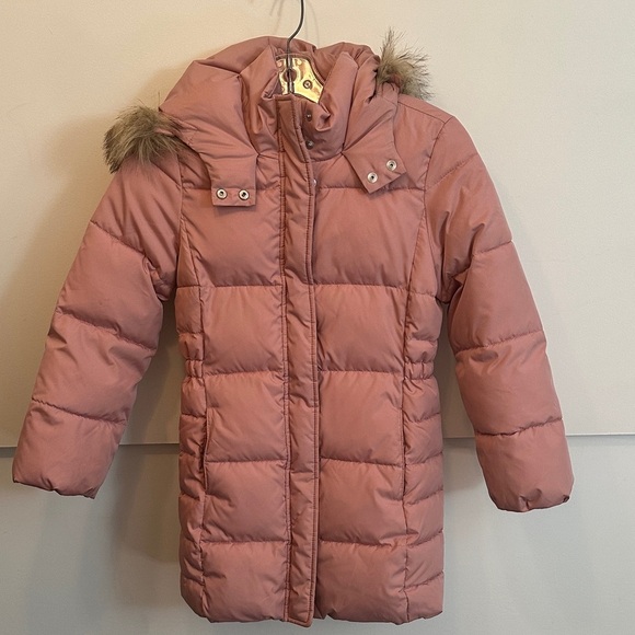 GAP Kids Pink Puffer Jacket with Faux Fur Hood - Picture 1 of 6